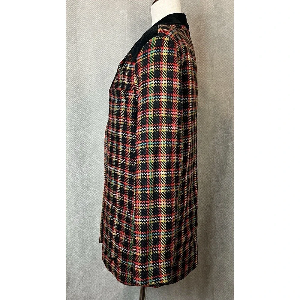 VTG Westerfield Plaid Wool Blend Blazer Suede Like Collar 80s Med USA Academia
